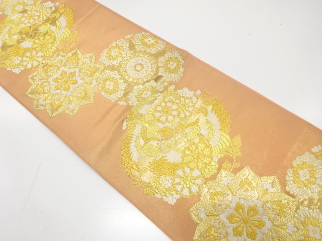 アンティーク　川島織物製　華紋に鴛鴦模様織り出し袋帯（材料）